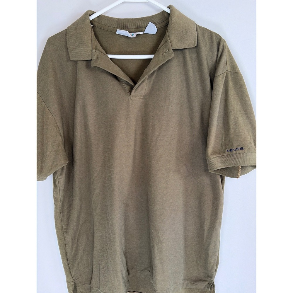 Vintage Levis Shirts Mens XL Olive Green Short Sleeve Pique Polo Shirt Logo